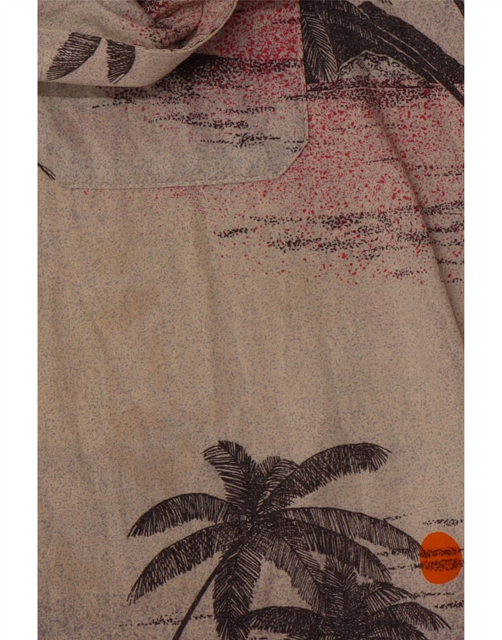 VINTAGE Camisa hawaiana de manga corta para hombre Algodón floral beige grande