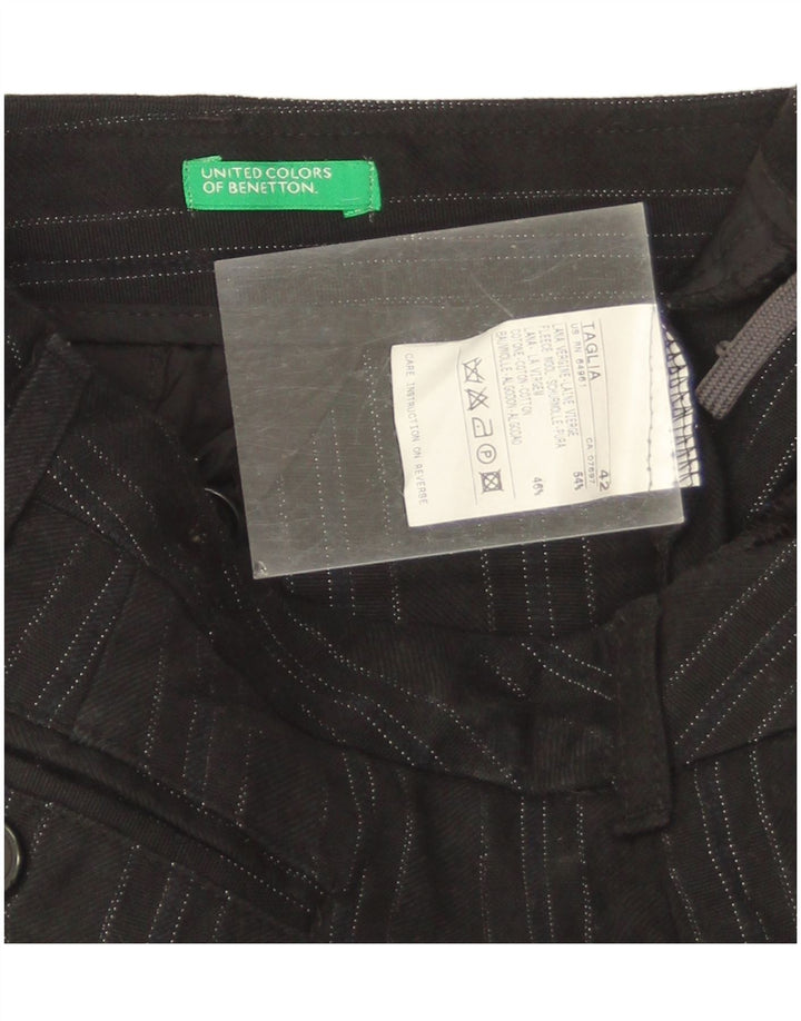 Minifalda Benetton IT 42 Medium W32 Lana Virgen A Rayas Negra