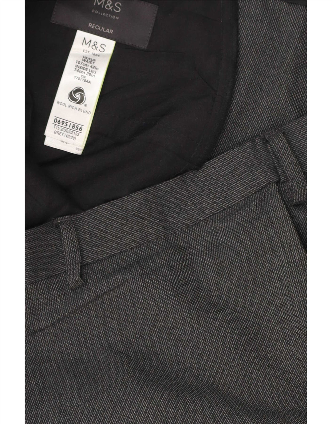 Marks & Spencer Pantalones casuales de corte regular para hombre W42 L29 Poliéster gris