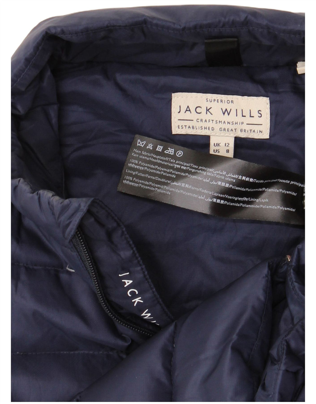 JACK WILLS Chaleco acolchado para mujer UK 12 Medium Azul marino Poliamida