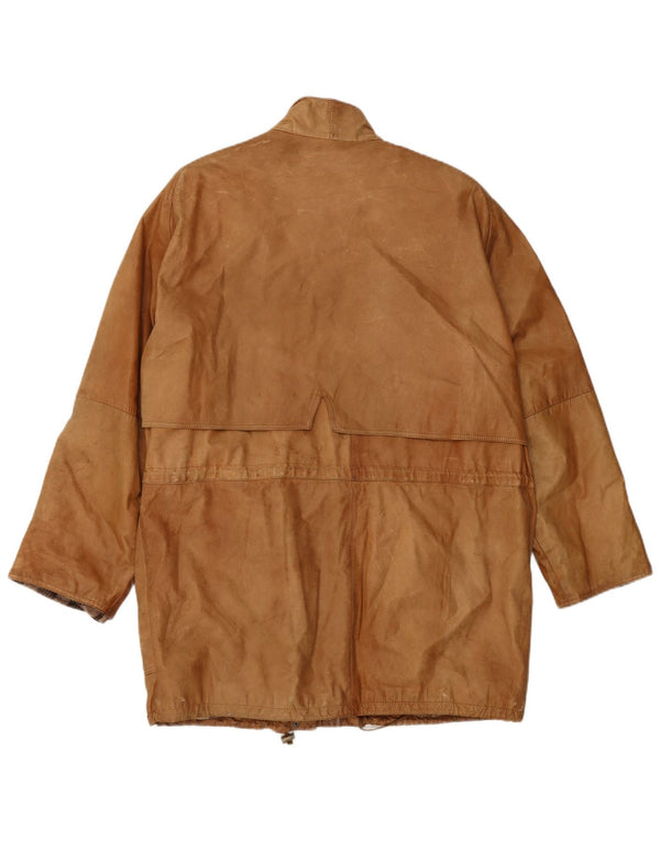 VINTAGE Abrigo de cuero para mujer Reino Unido 16 Cuero beige grande