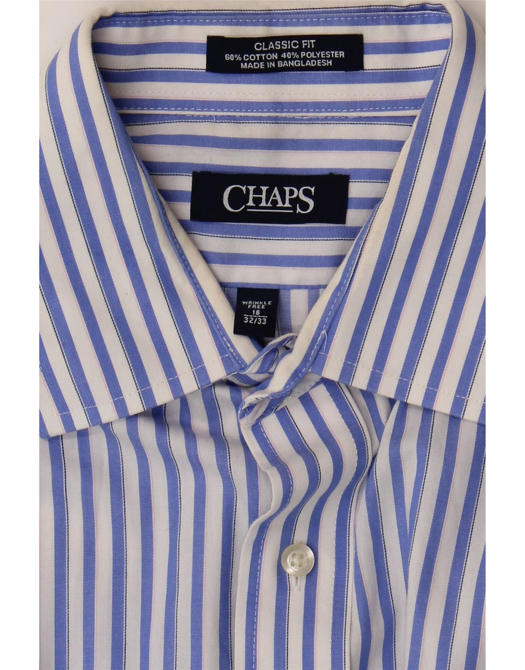 Chaps Camisa de ajuste clásico para hombre, talla 16, algodón a rayas azules grandes