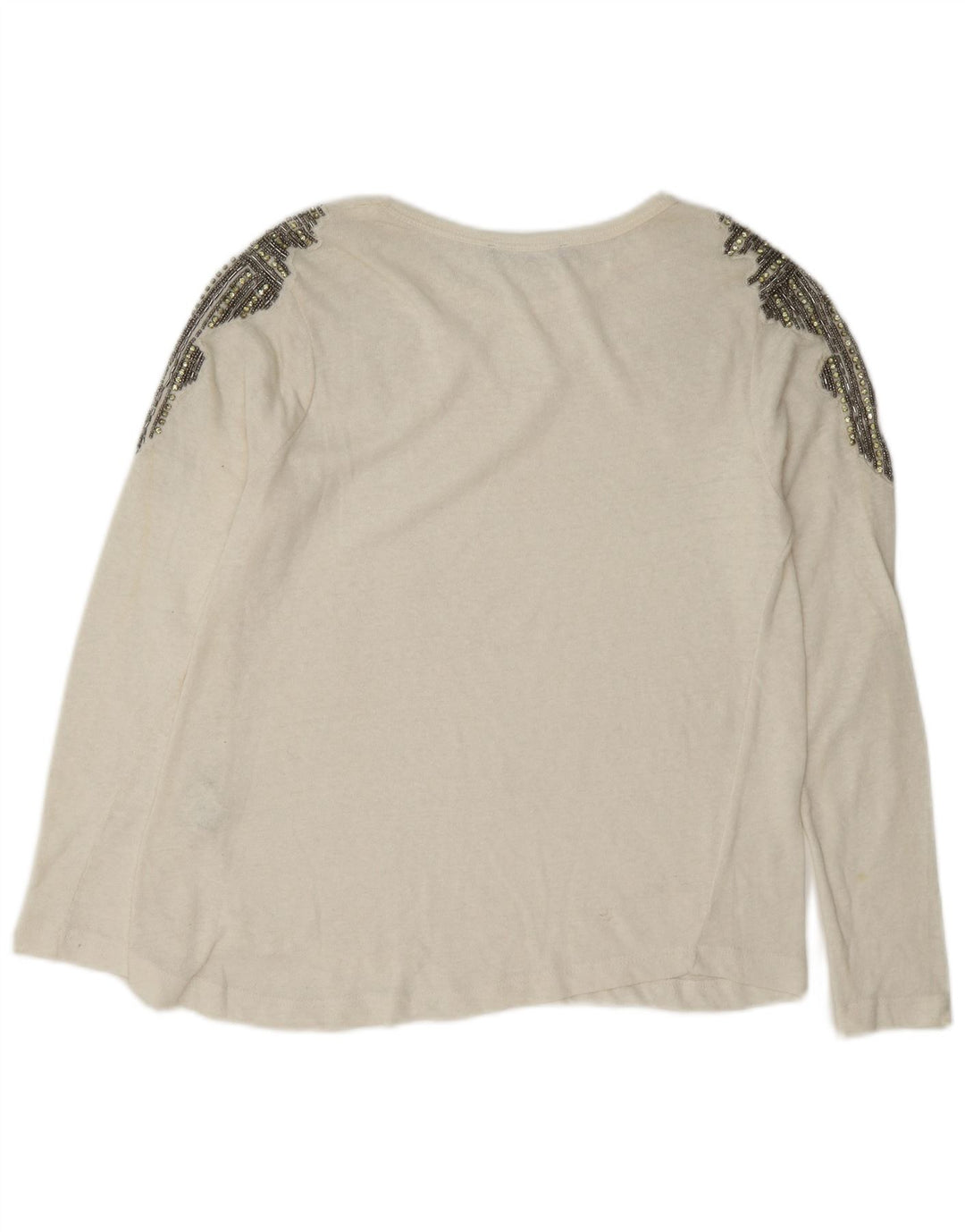 Zara Mujer Top Manga Larga UK 10 Small Algodón Blanco