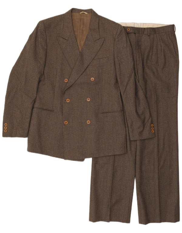 Traje vintage para hombre de 2 piezas IT 50 Grande W32 L32 Lana a cuadros marrón