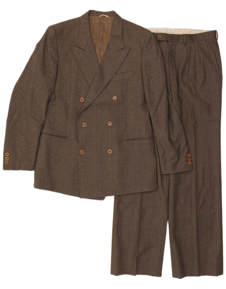 Traje vintage para hombre de 2 piezas IT 50 Grande W32 L32 Lana a cuadros marrón