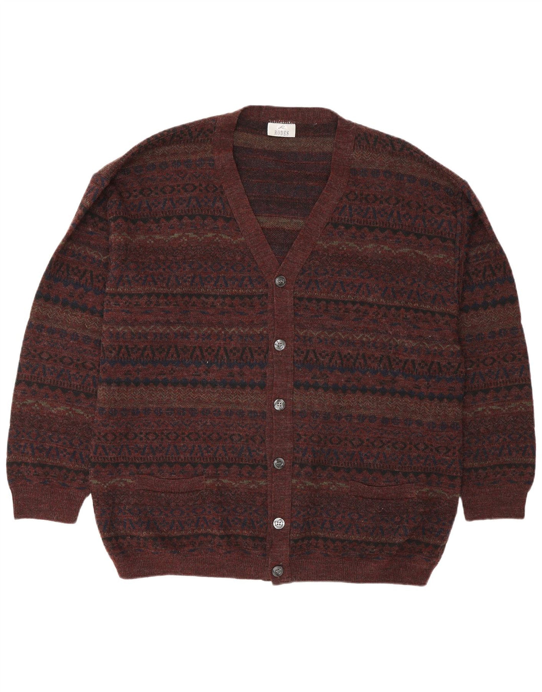 Rodes Suéter Cárdigan Para Hombre 2XL Lana Geométrica Marrón