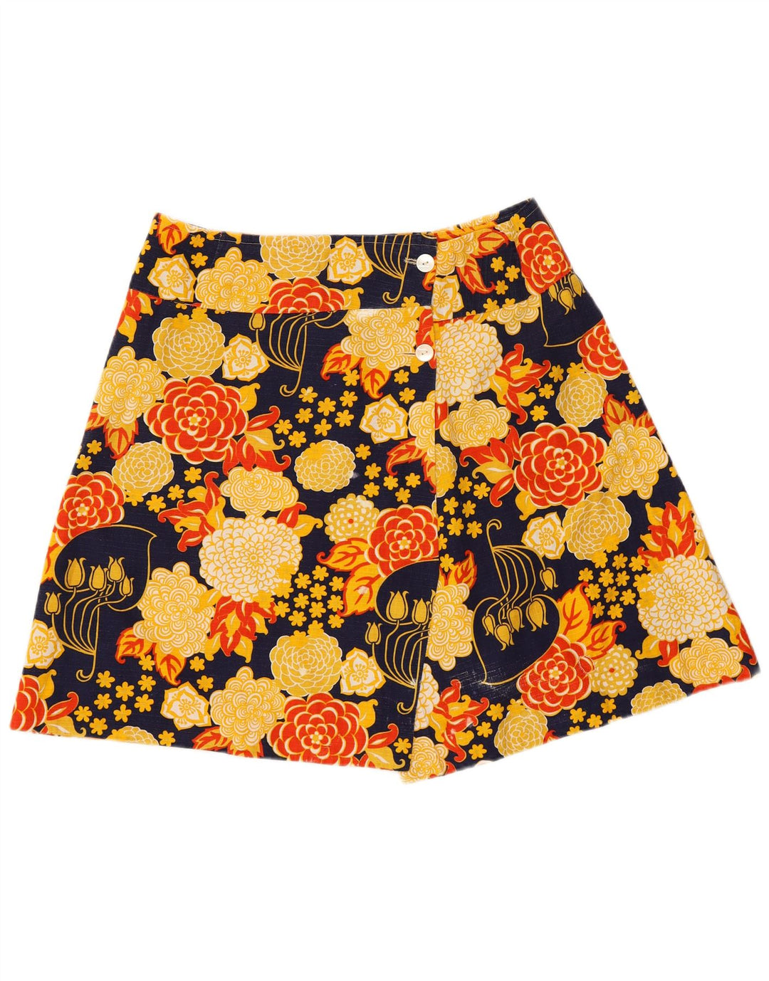 Vintage mujer mini falda envolvente W30 medio amarillo floral retro