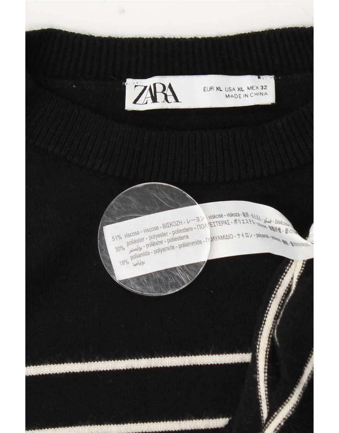 ZARA Mujer Vestido Jersey Manga Larga ES 40 XL Viscosa Rayas Negro