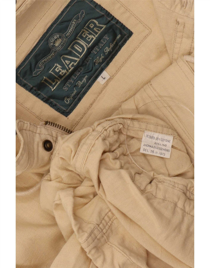 Leader Chaqueta utilitaria con capucha para hombre UK 40 Large Beige Cotton