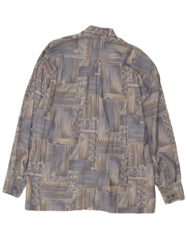 Camisa vintage para hombre grande azul geométrico