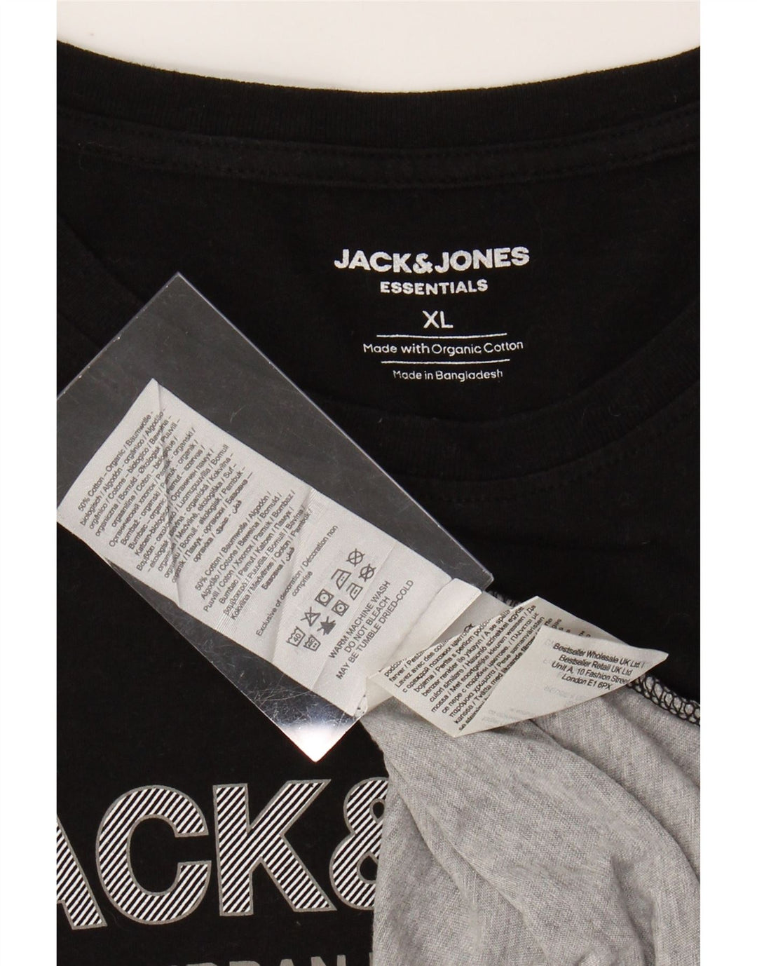 JACK & JONES Hombre Camiseta gráfica Top XL Algodón color block negro