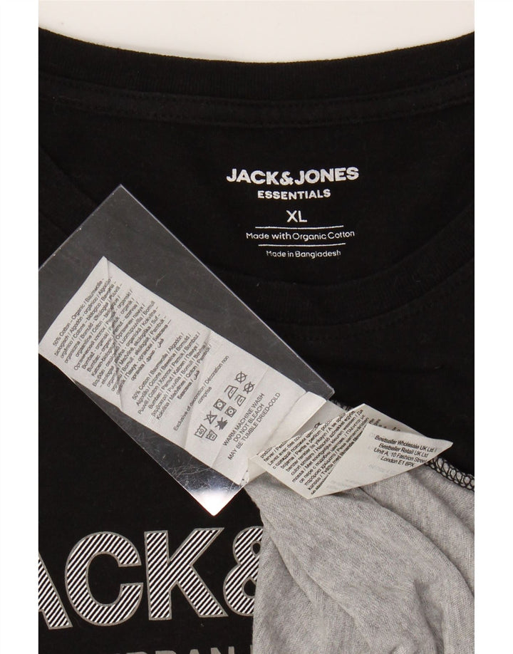 JACK & JONES Hombre Camiseta gráfica Top XL Algodón color block negro