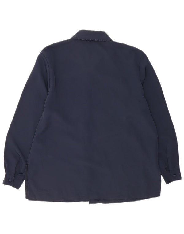 Vintage mujer camisa blusa Reino Unido 14 medio azul marino floral