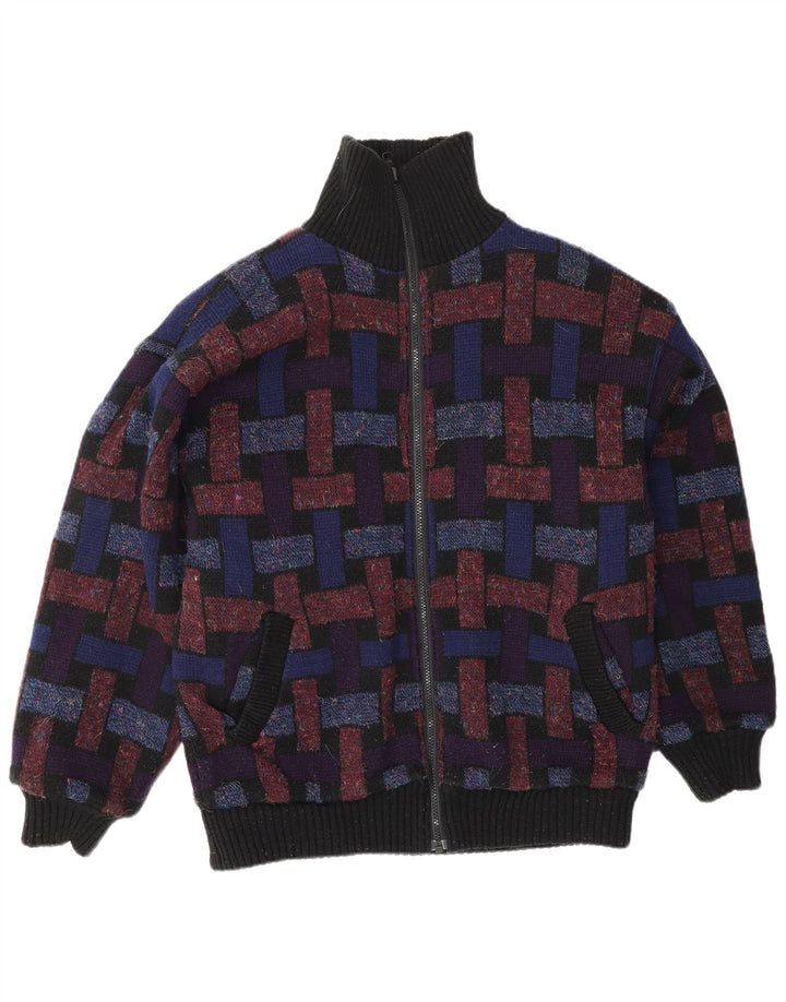 VINTAGE Hombres Cardigan Suéter Grande Multicolor Geométrico