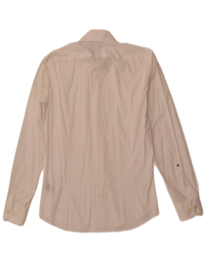 Tommy Hilfiger Camisa a medida para hombre Talla 37 14 1/2 Pequeña Algodón blanquecino