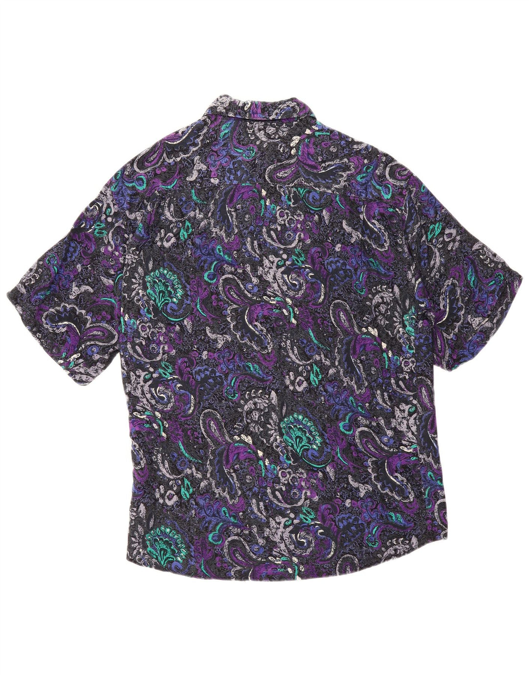 VINTAGE Camisa Manga Corta Hombre Viscosa Paisley Multicolor Mediana