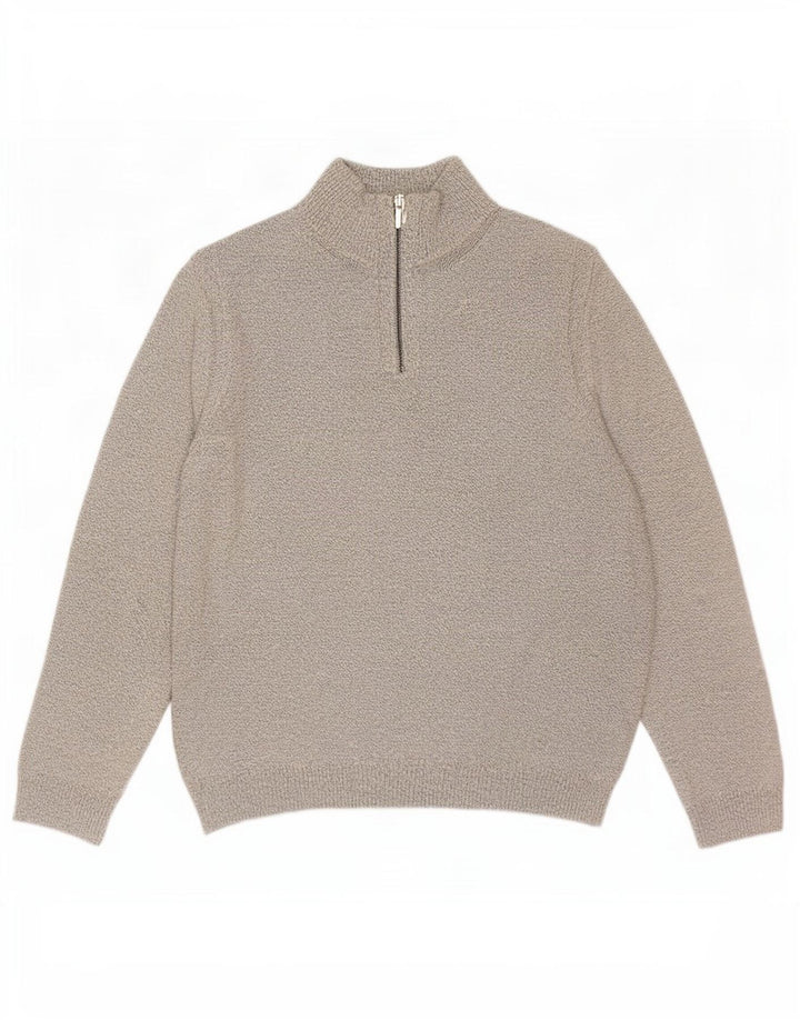 Marks & Spencer Suéter tipo jersey con cuello y cremallera para hombre, tamaño grande, de algodón moteado en blanco roto