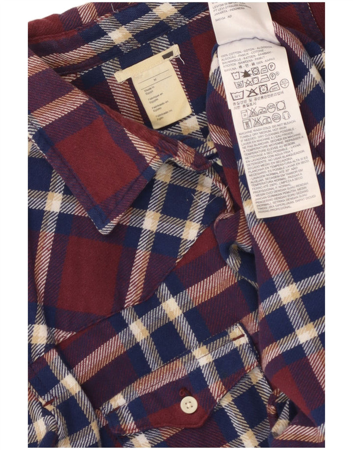LEVI'S Camisa de franela para mujer UK 44 Algodón a cuadros granate mediano