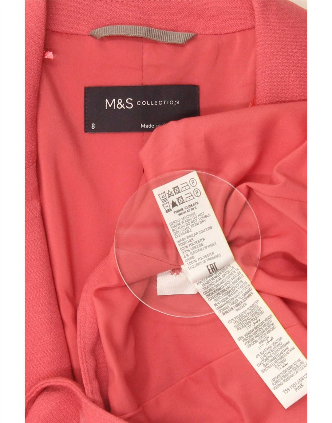 Marks & Spencer Chaqueta tipo blazer con 1 botón para mujer UK 8 Small Poliéster rosa