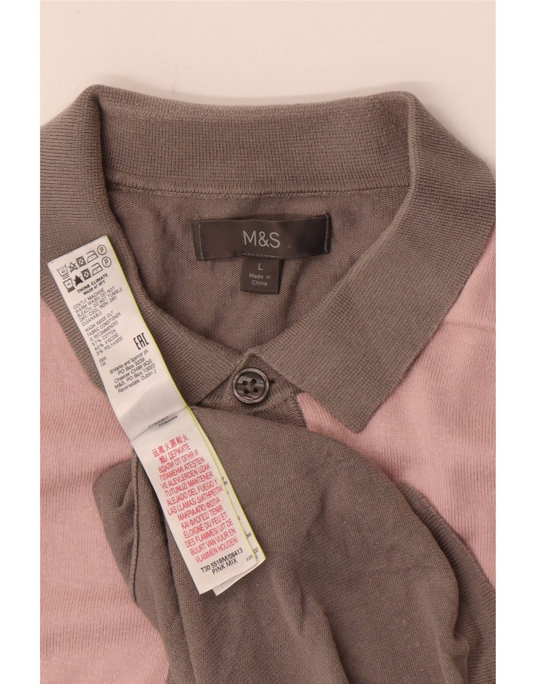Marks & Spencer - Camisa de manga corta para hombre, algodón color block, color rosa grande