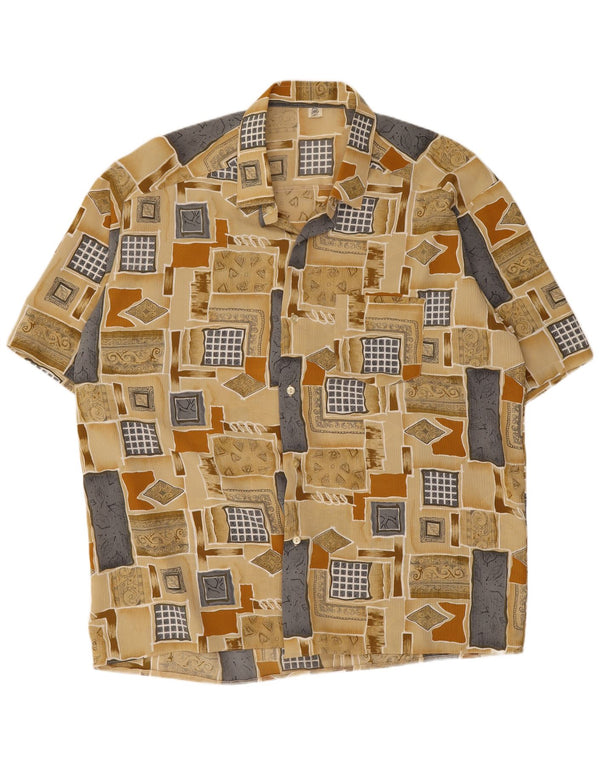 Camisa Vintage Hombre Manga Corta Talla 45 XL Beige Patchwork