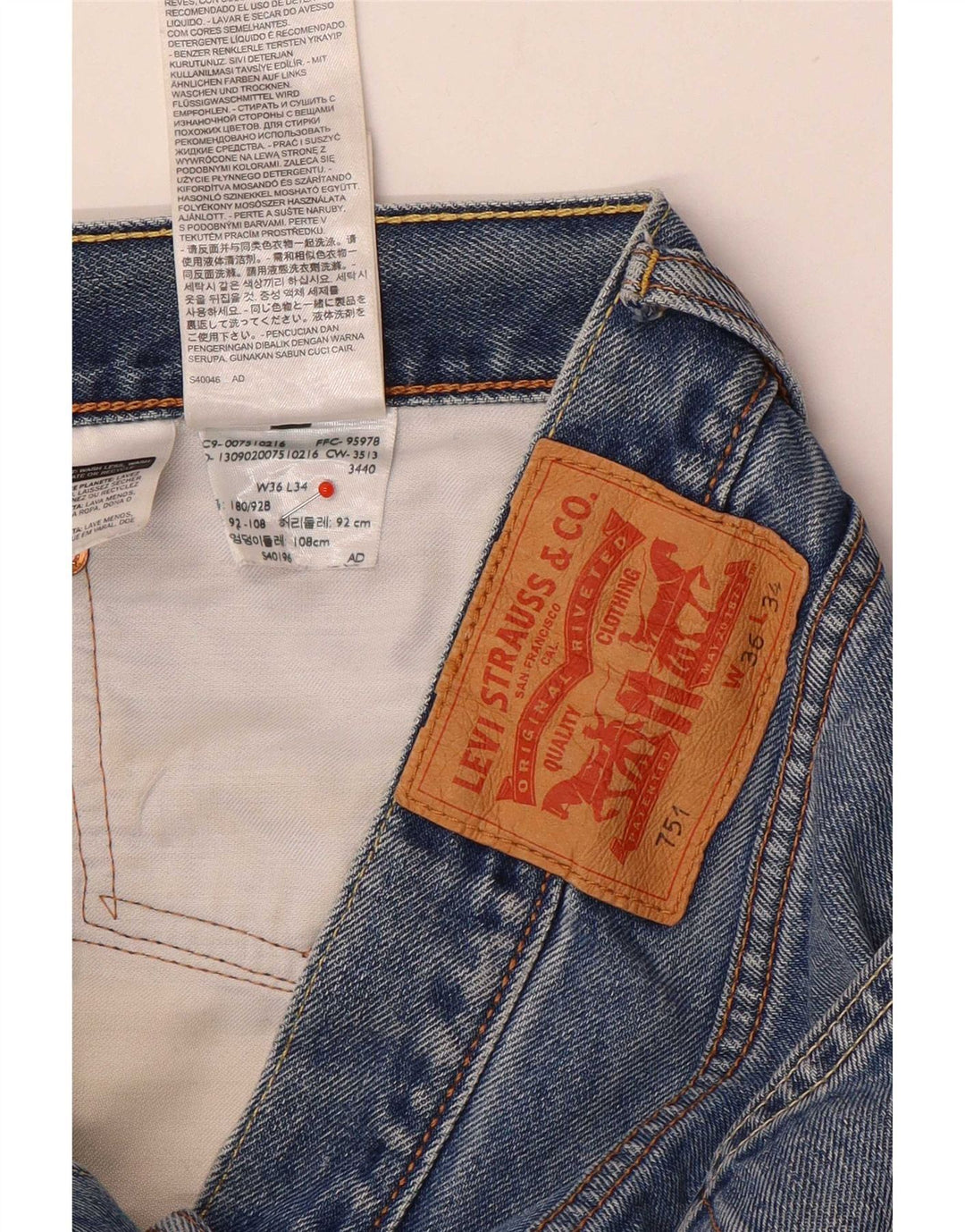 Levi's Mens 751 pantalones cortos de mezclilla W36 algodón azul grande