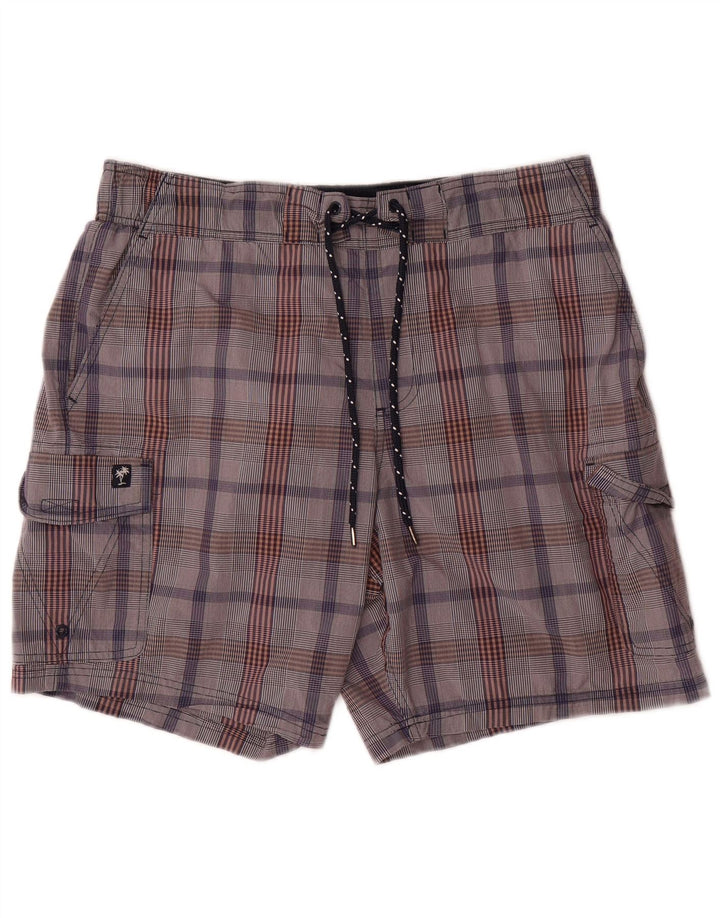 Marks & Spencer Bañador tipo cargo para hombre, talla grande, algodón a cuadros grises