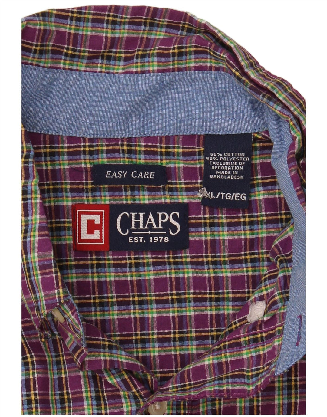Chaps Camisa de fácil cuidado para hombre XL Algodón a cuadros morado