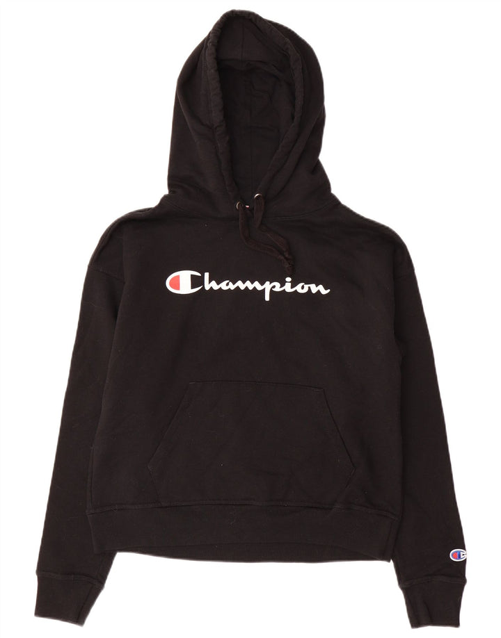 CHAMPION Jersey con capucha y gráfico de corte extragrande para mujer UK 6 XS Algodón negro