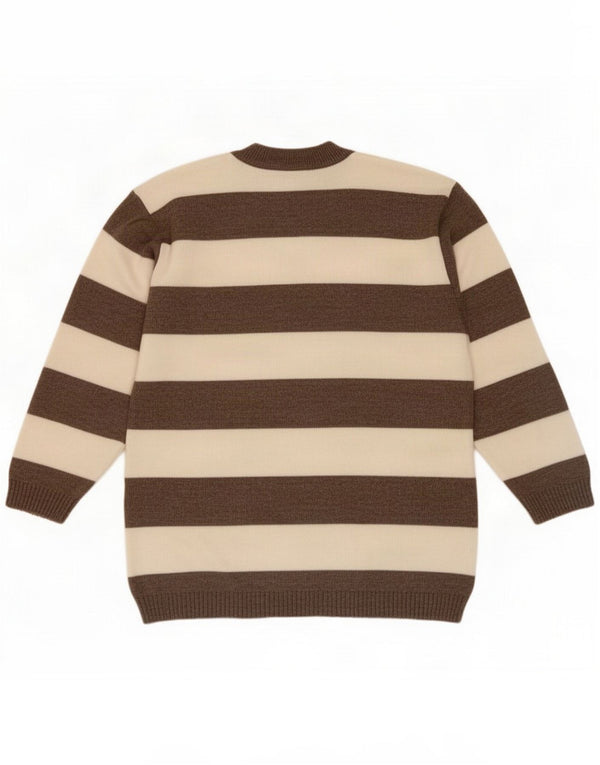 Vintage Womens Graphic Crew Neck Jumper Sweater EU 40 Medium Brown Striped