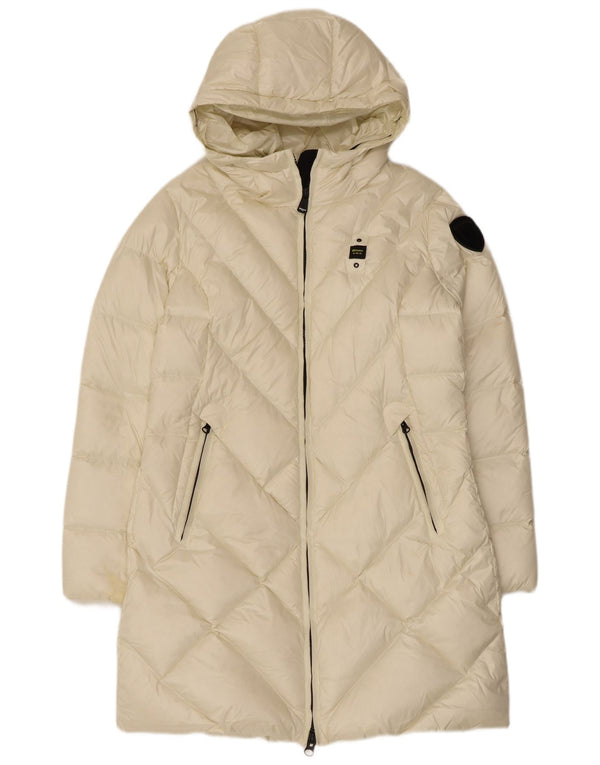 Blauer Abrigo acolchado con capucha para mujer UK 46 Large Poliamida blanca