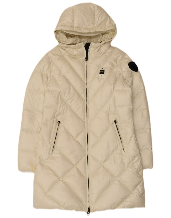 Blauer Abrigo acolchado con capucha para mujer UK 46 Large Poliamida blanca