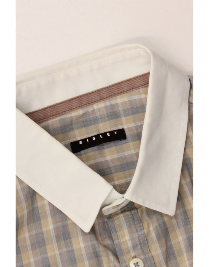 SISLEY Camisa de manga corta para hombre Small Grey Check