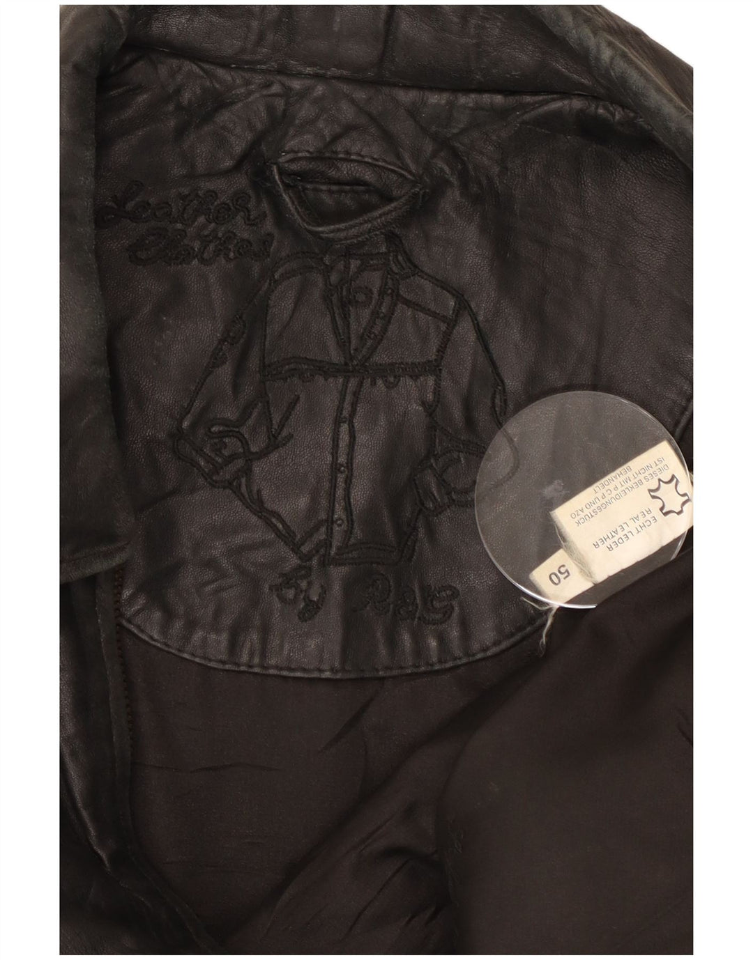 Chaqueta de cuero vintage para hombre IT 50 cuero negro grande