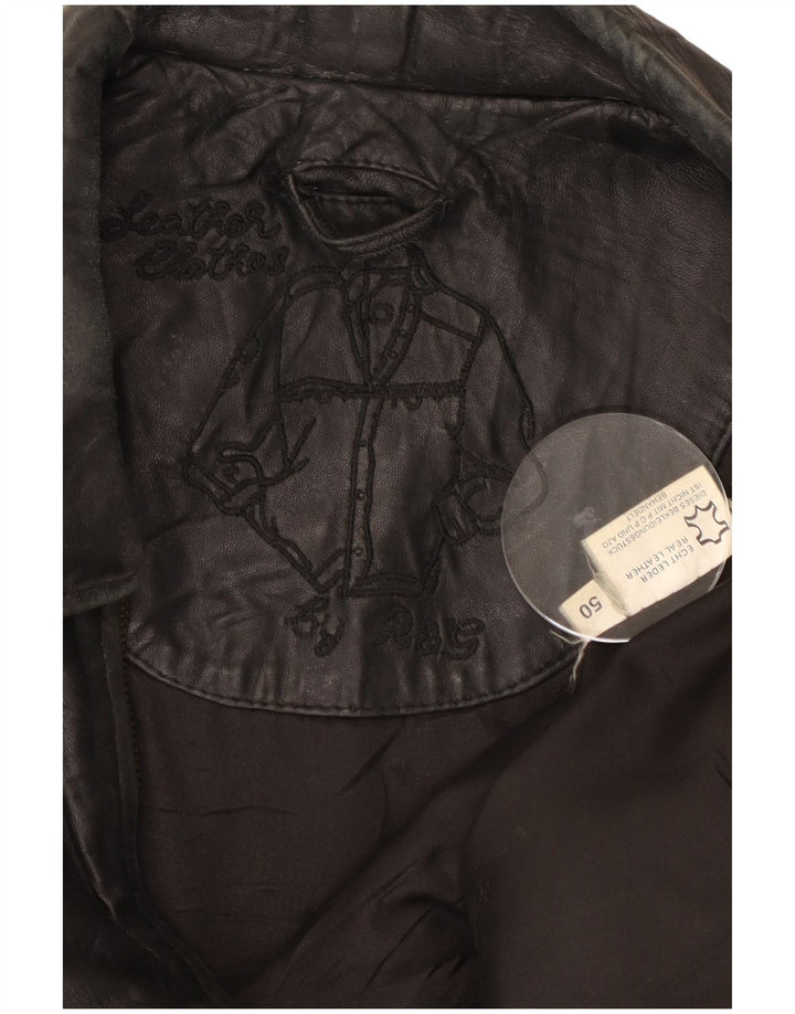 Chaqueta de cuero vintage para hombre IT 50 cuero negro grande