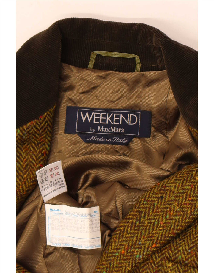 Max Mara Chaqueta Blazer de 3 Botones para Mujer UK 10 Small Khaki Herringbone