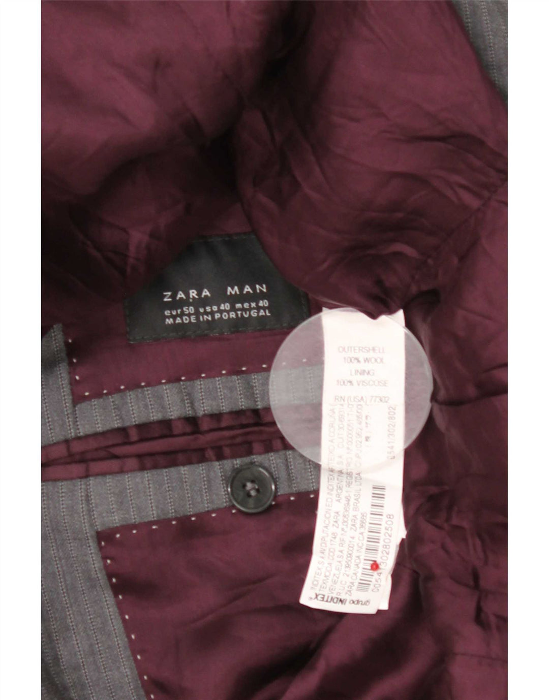 Zara Chaqueta tipo blazer de 3 botones para hombre EU 50 Lana a rayas gris medio