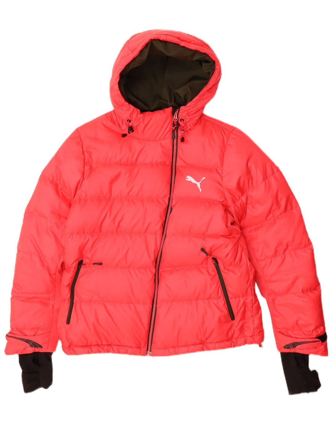 Puma - Chaqueta acolchada con capucha para mujer, talla 40, poliéster rojo grande