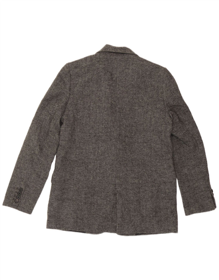 Zara Mujer Chaqueta Blazer De 1 Botón UK 10 Small Gris Espiga Poliéster