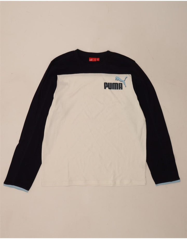 Puma Camiseta gráfica de manga larga para hombre XL Algodón blanco con bloques de color