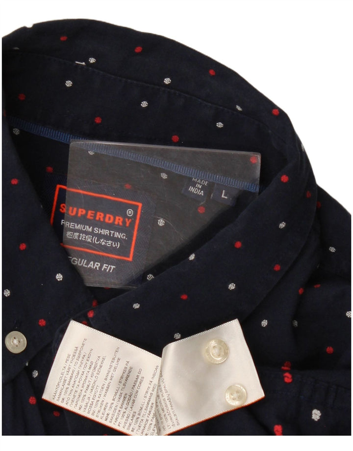 SUPERDRY Camisa de corte regular para hombre de algodón con lunares azul marino grande