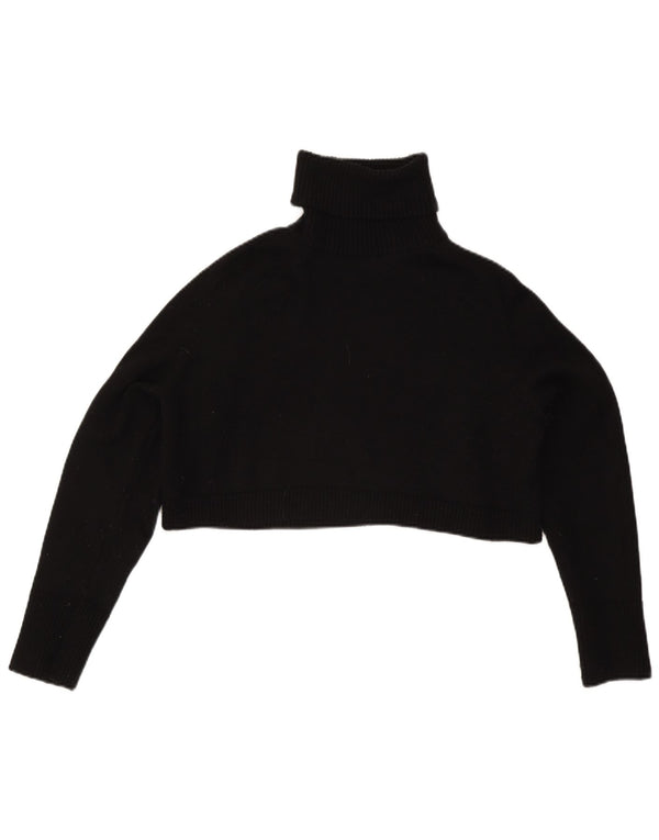 Zara Mujer Crop Roll Neck Jumper Sweater UK 44 Medium Viscosa Negra