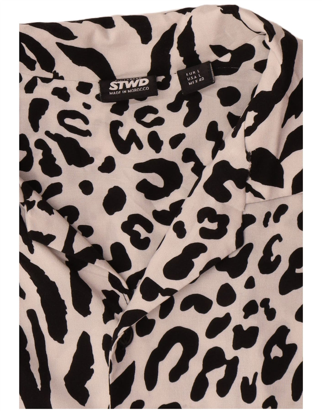 Camisa Pull & Bear Hombre STWD Manga Corta Large Blanco Animal Print Viscosa