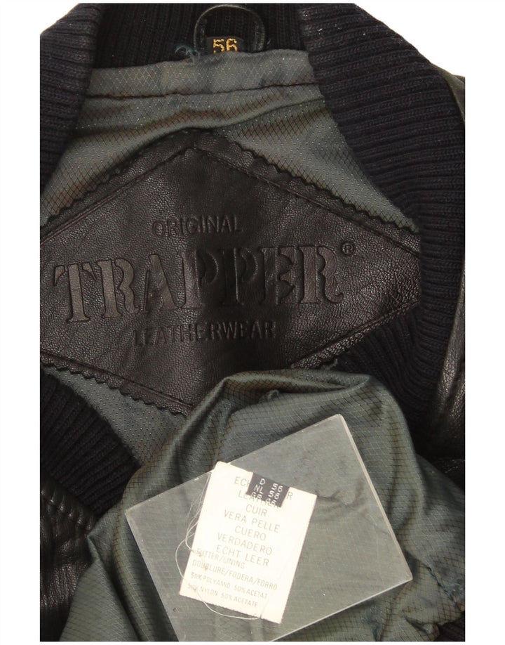 Trapper Chaqueta Bomber de Cuero para Hombre UK 46 3XL Cuero Negro