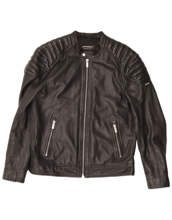 Superdry Chaqueta motera de cuero para hombre UK 42 XL Negro