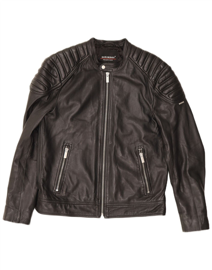 Superdry Chaqueta motera de cuero para hombre UK 42 XL Negro