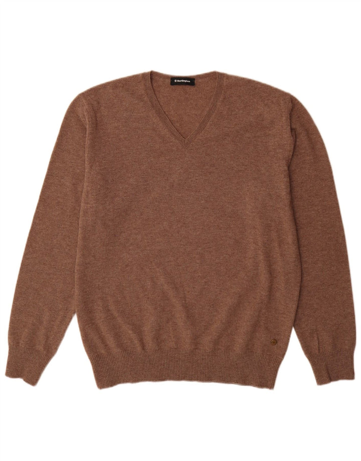 Burlington Jersey con cuello en V para hombre de lana virgen marrón grande