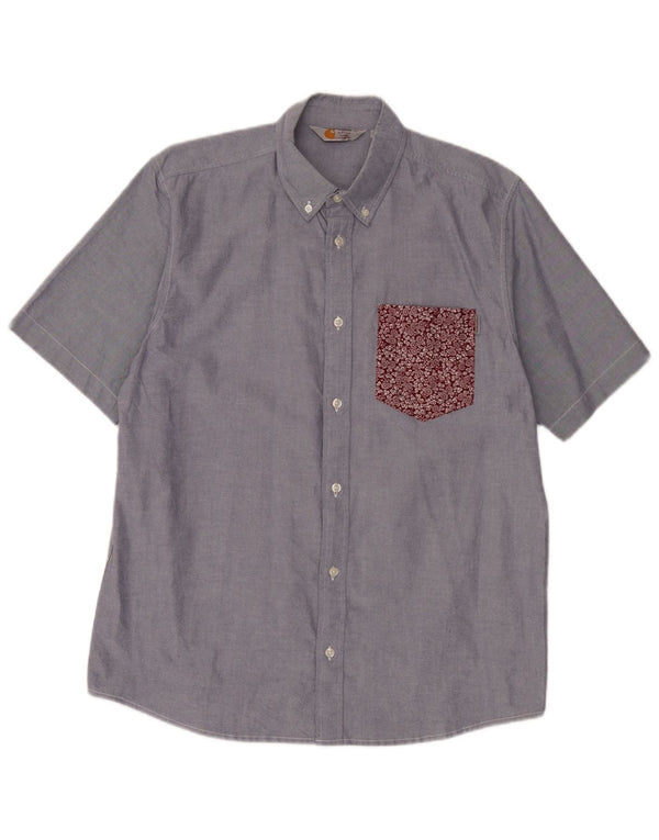 Carhartt Hombre Camisa De Manga Corta XL Algodón Floral Azul