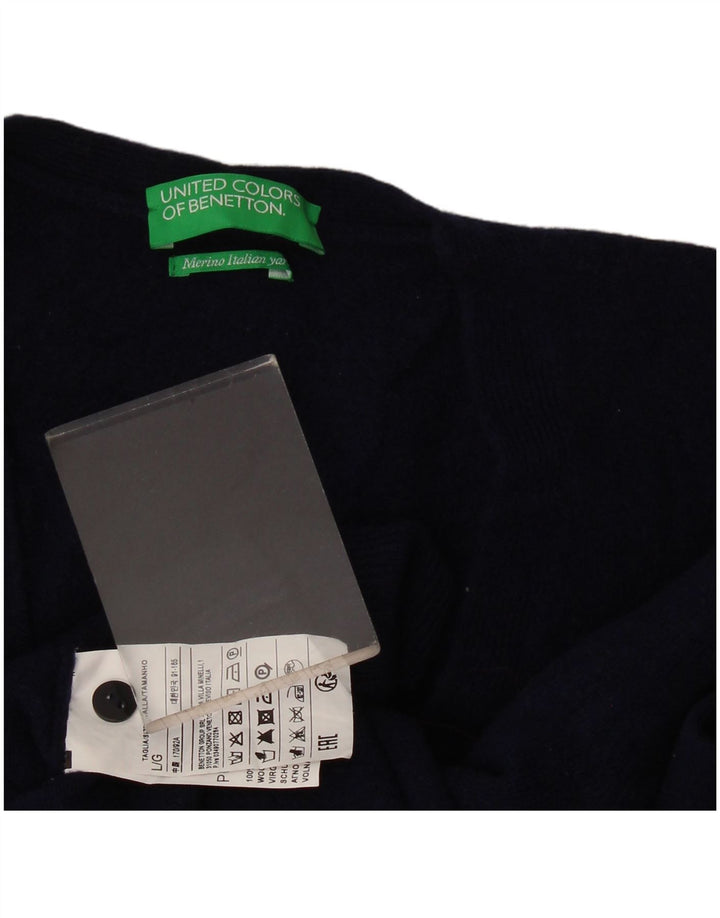 Benetton Cárdigan Mujer UK 44 Large Lana Azul Marino