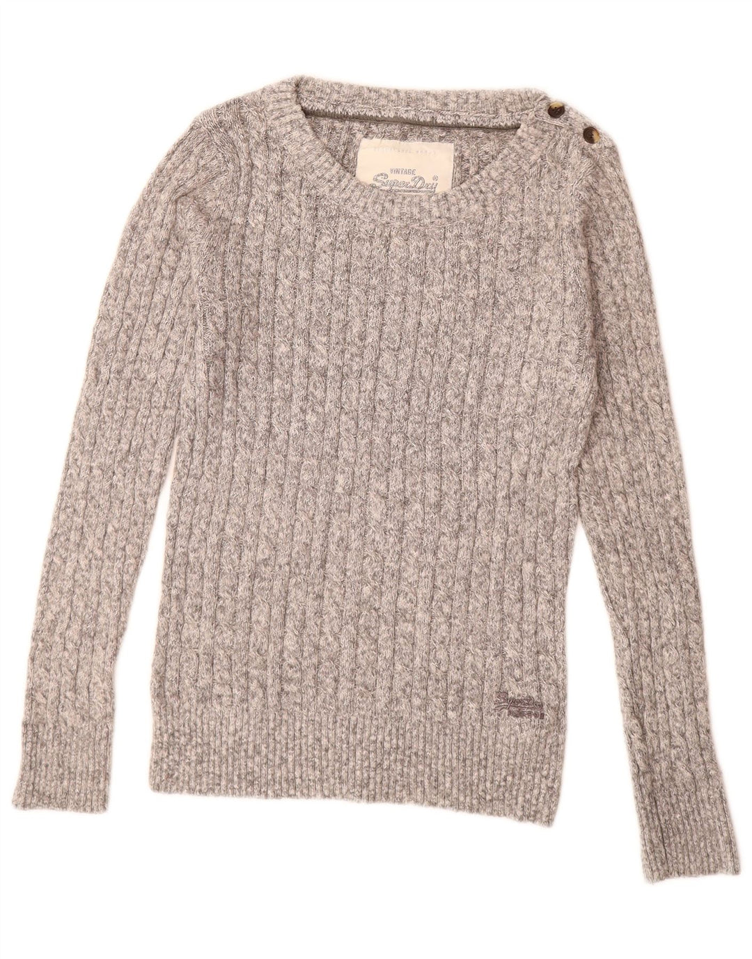 SUPERDRY Suéter tipo jersey con cuello barco para mujer UK 40 Grande Algodón moteado gris